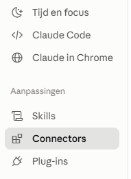 Connectors in de zijbalk van Claude