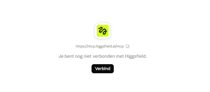 De knop Verbind bij de Higgsfield-connector